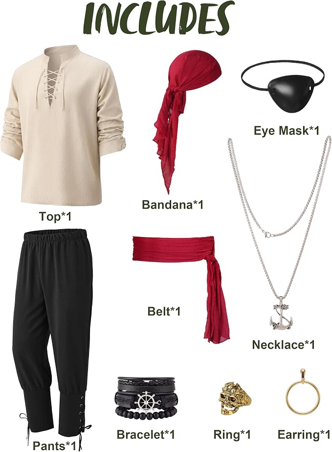JOYIN Mens Pirate Costume - Adult Halloween Renaissance Outfit - Image 6
