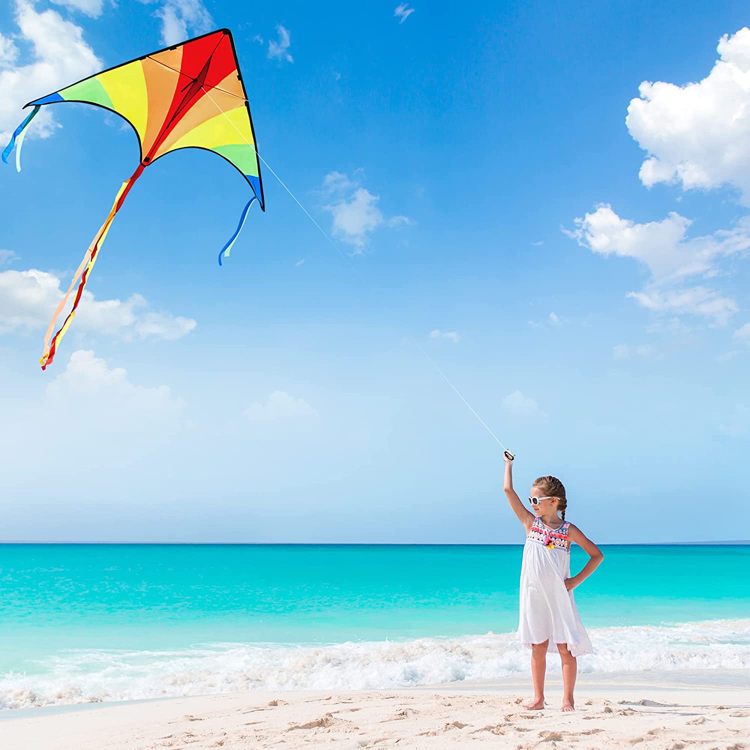 3Pcs Big Delta Kite (Green & Blue & Rainbow) with 262.5ft Kite String - Image 4