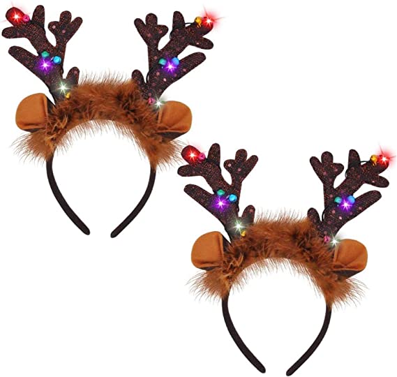 2 Piece Light-Up Reindeer Headbands