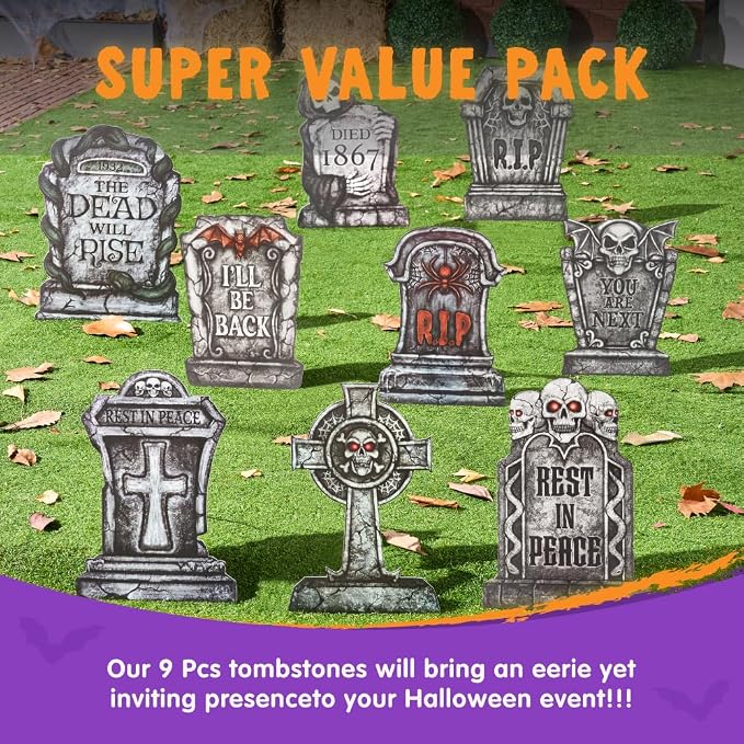 JOYIN 9 PCS Halloween Tombstones - 16 Graveyard Yard Decoration - Image 6