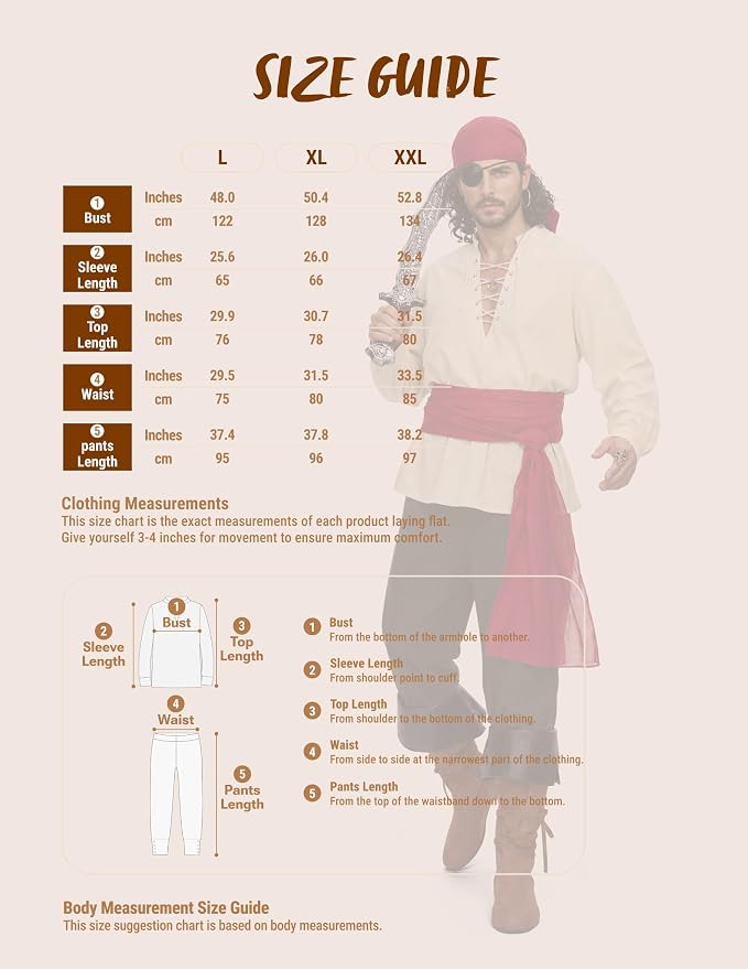 JOYIN Mens Pirate Costume - Adult Halloween Renaissance Outfit - Image 4