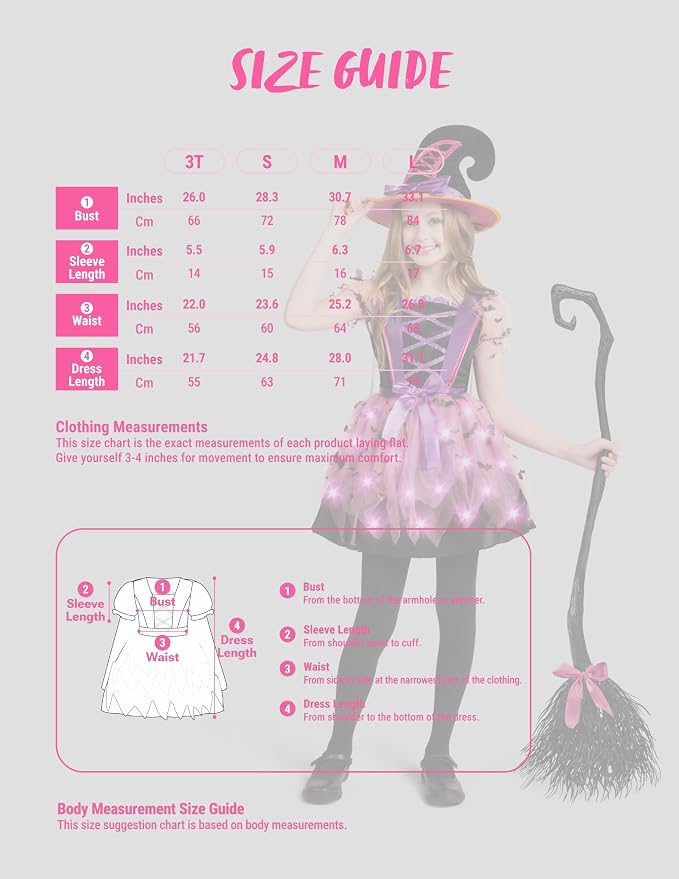 JOYIN Girls Light Up Witch Costume - Kids Halloween Set with Hat & Broom - Image 7