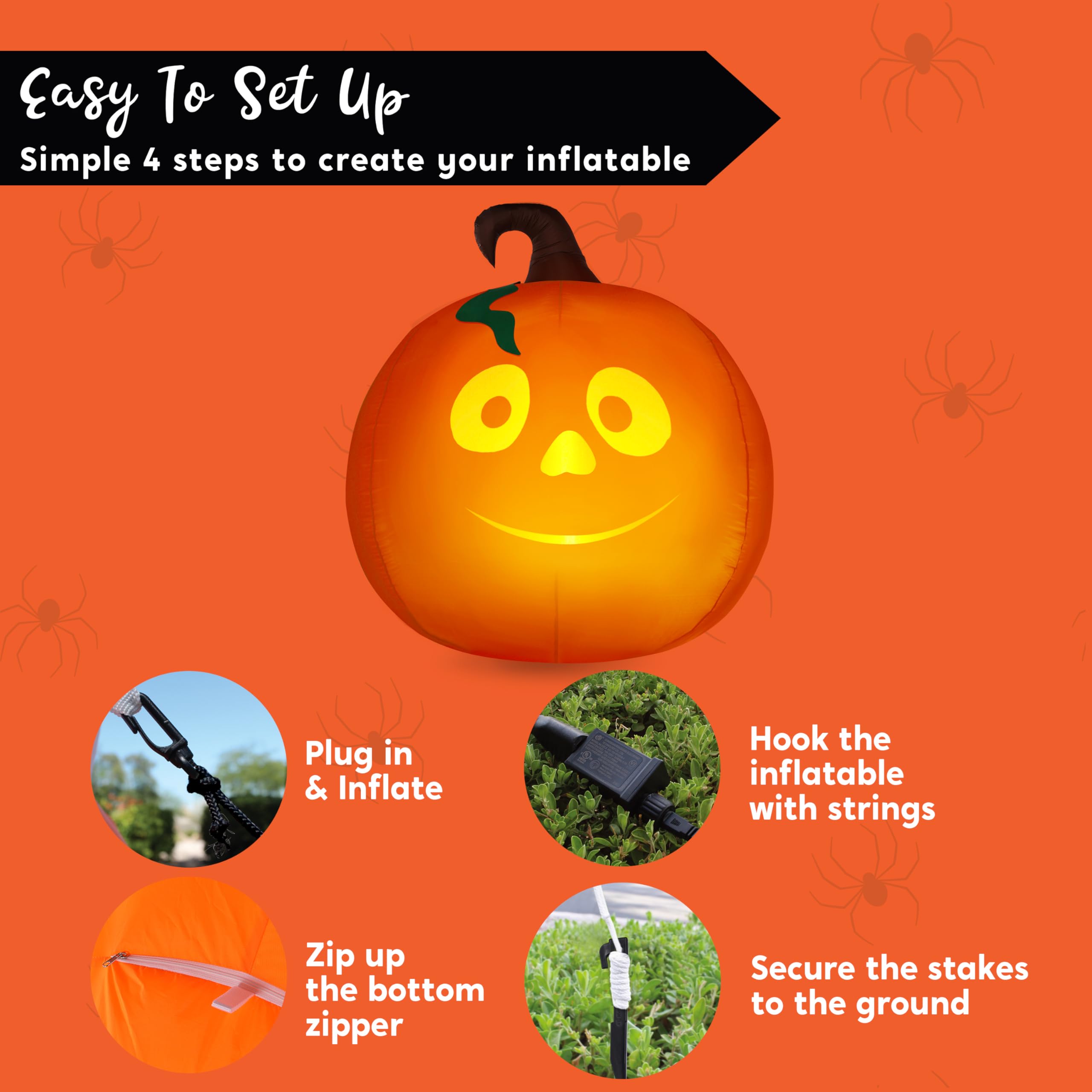 5Ft Halloween Inflatable Pumpkin Outdoor Decoration - Image 7