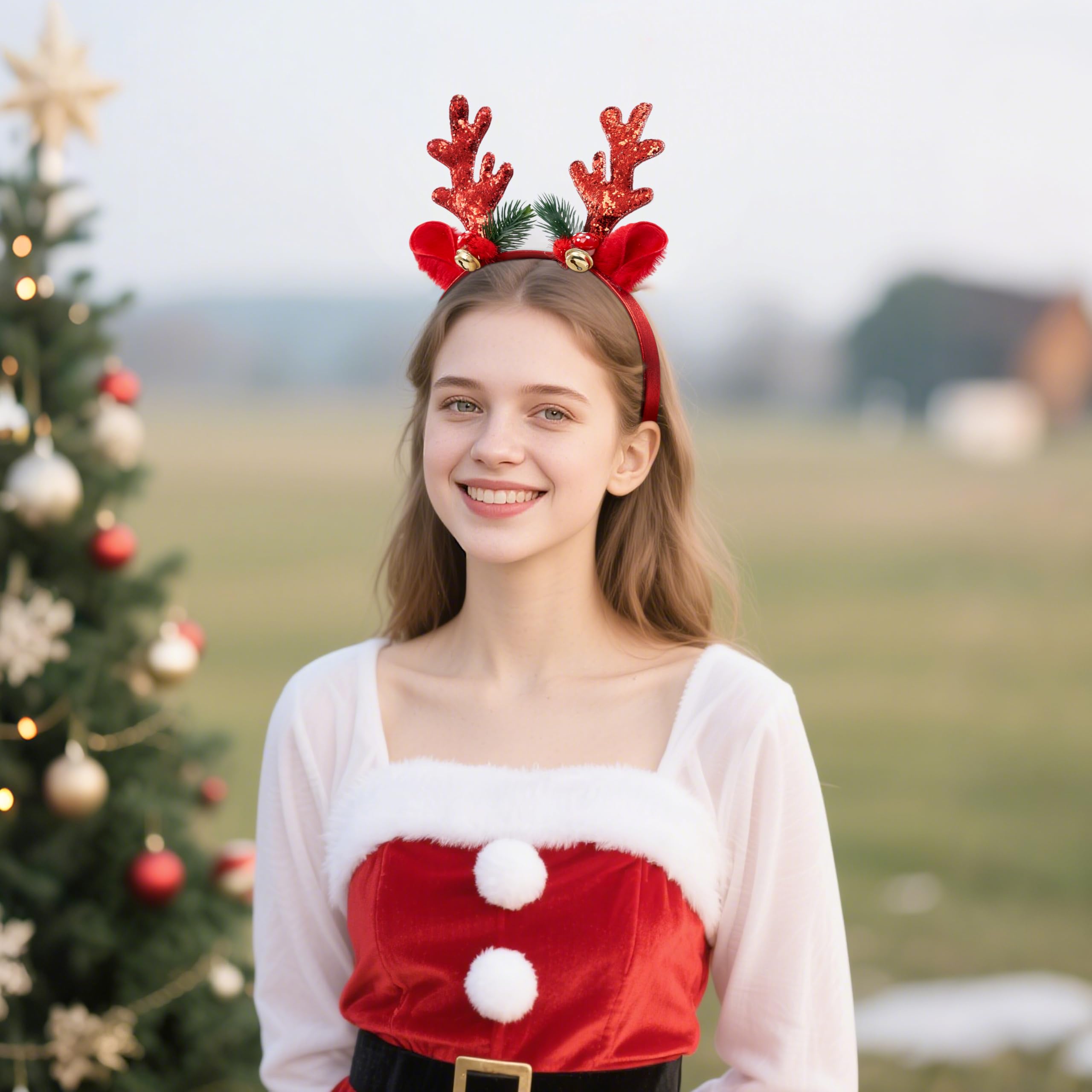 2 Pcs Golden & Red Reindeer Headbands with Glitters - Image 7