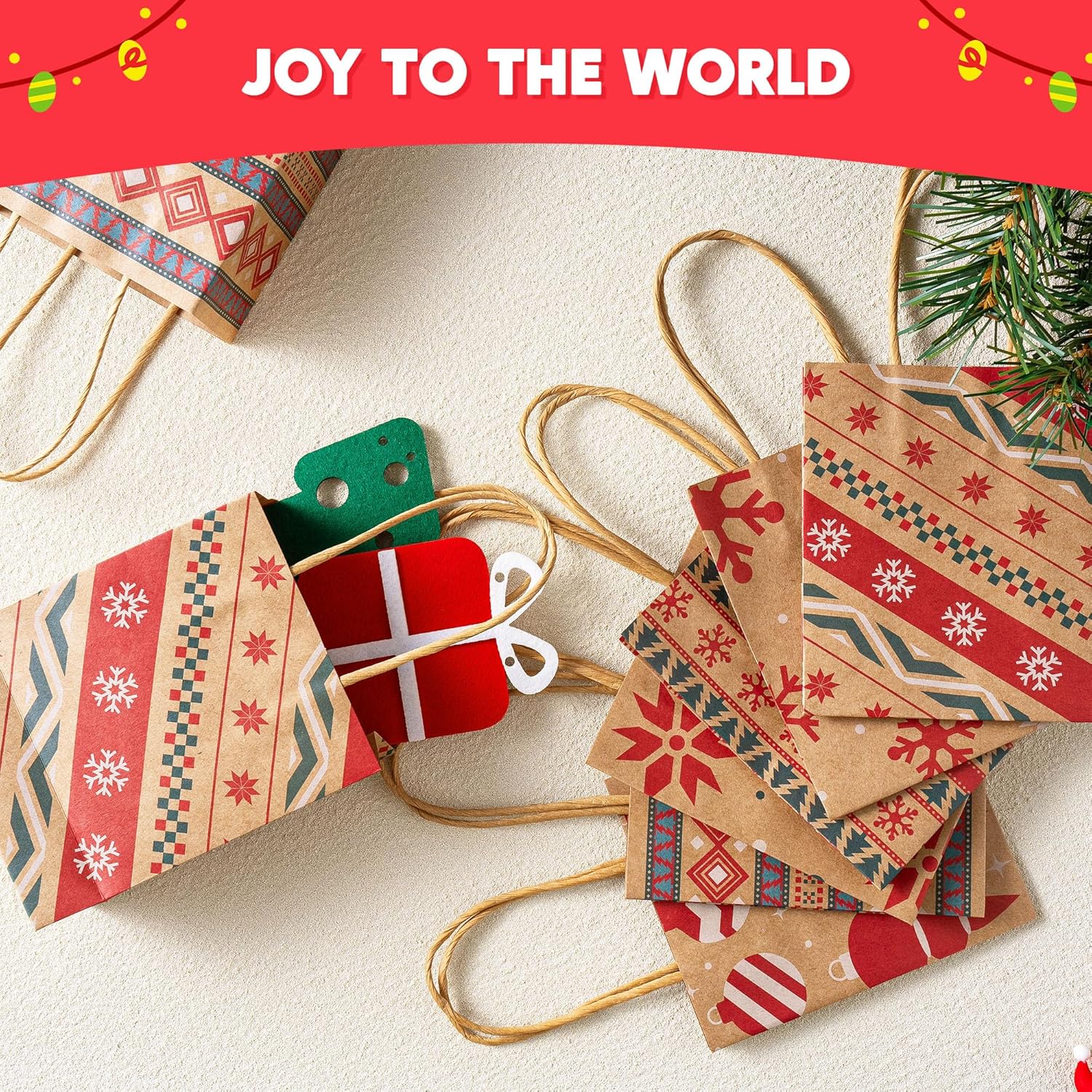 24 PCS Christmas Kraft Gift Bags with Handles - Image 7