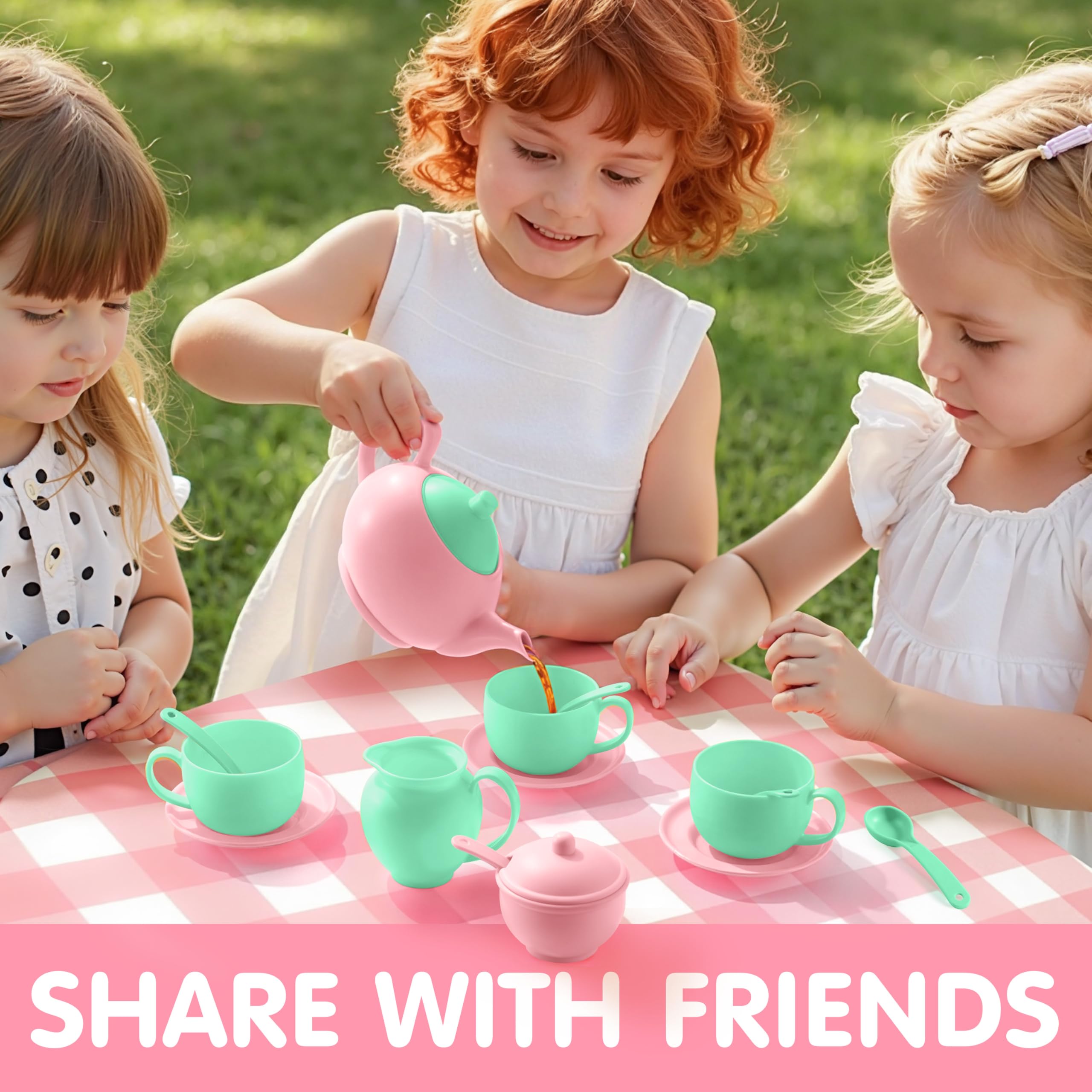 18PCS Pretend Tea Party Set - Baby Pink Teapot - Image 7