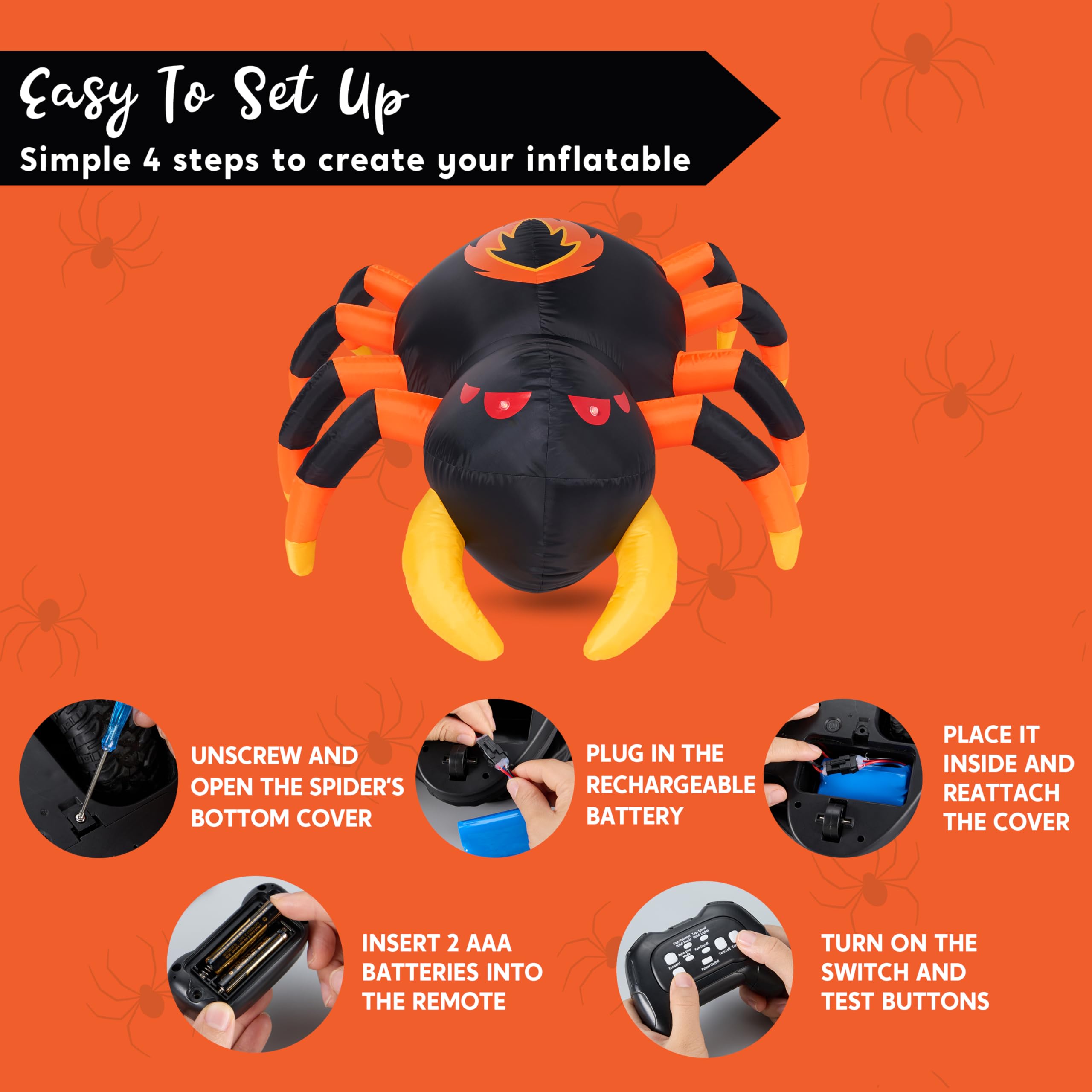Remote Control 4FT Halloween Inflatable Spider - Image 7