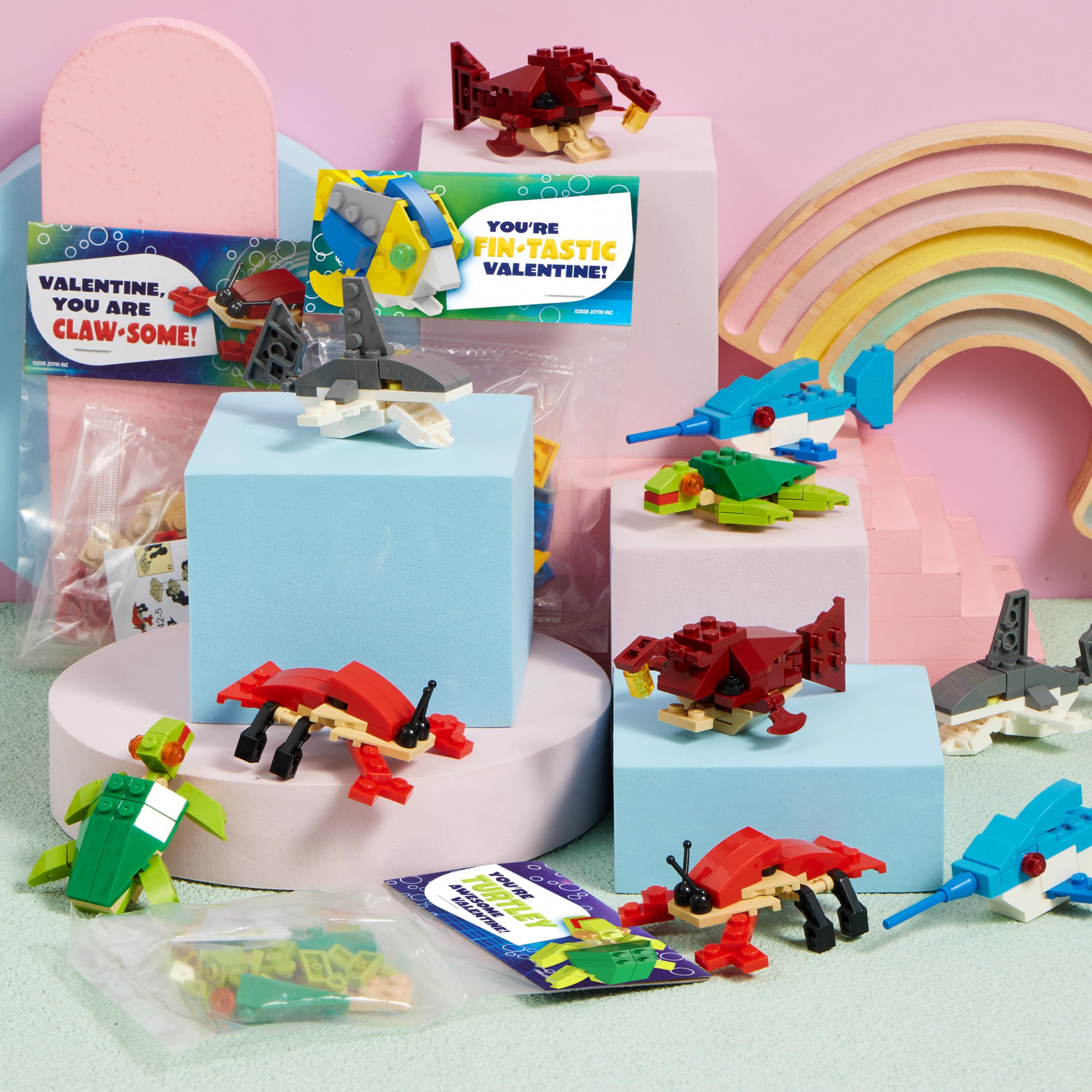 24 Packs Valentines Day Cards with Sea Animal Building Blocks for Gifts Party Favor - Image 7