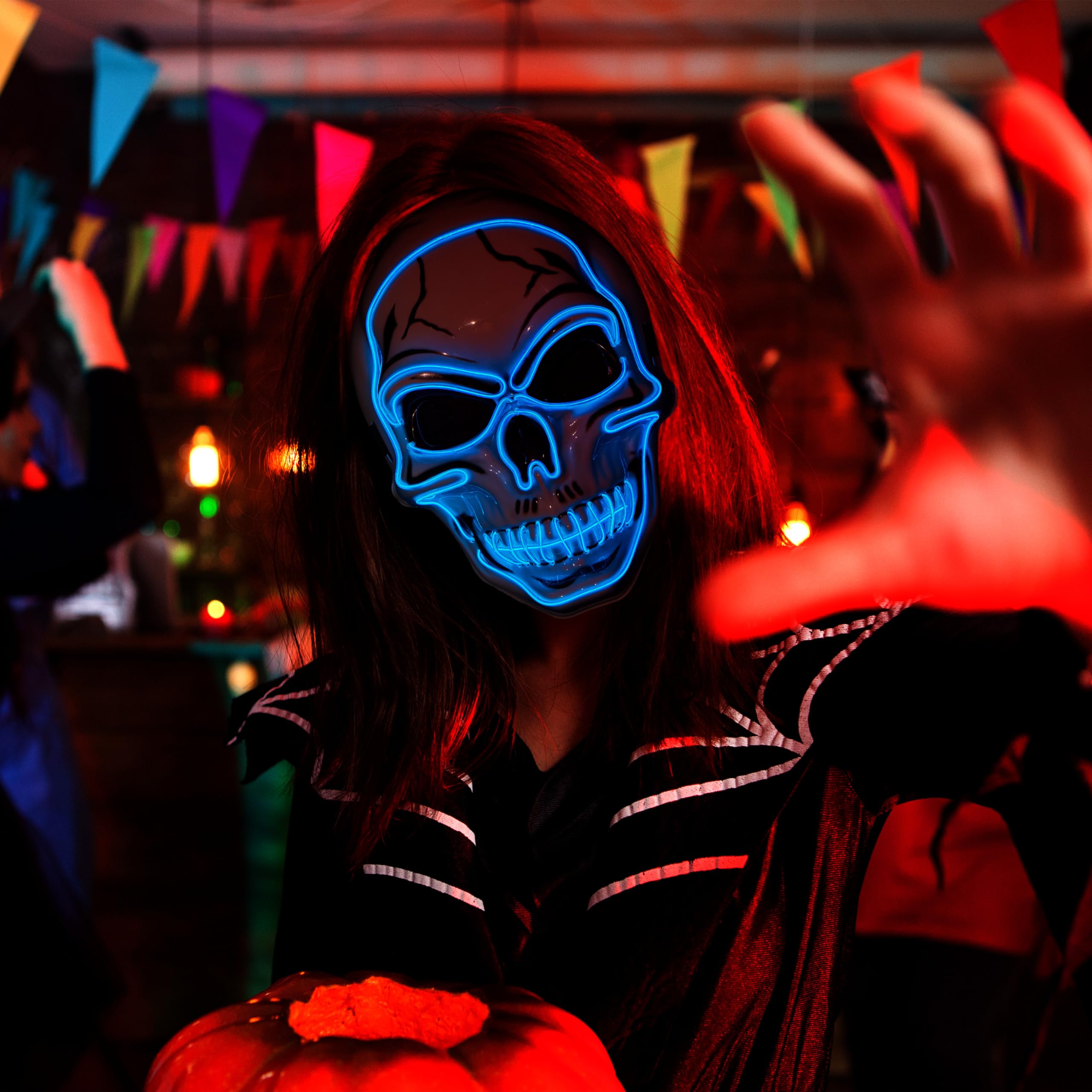 Halloween LED Skull Mask with Light Up Gloves, Blue - Image 7