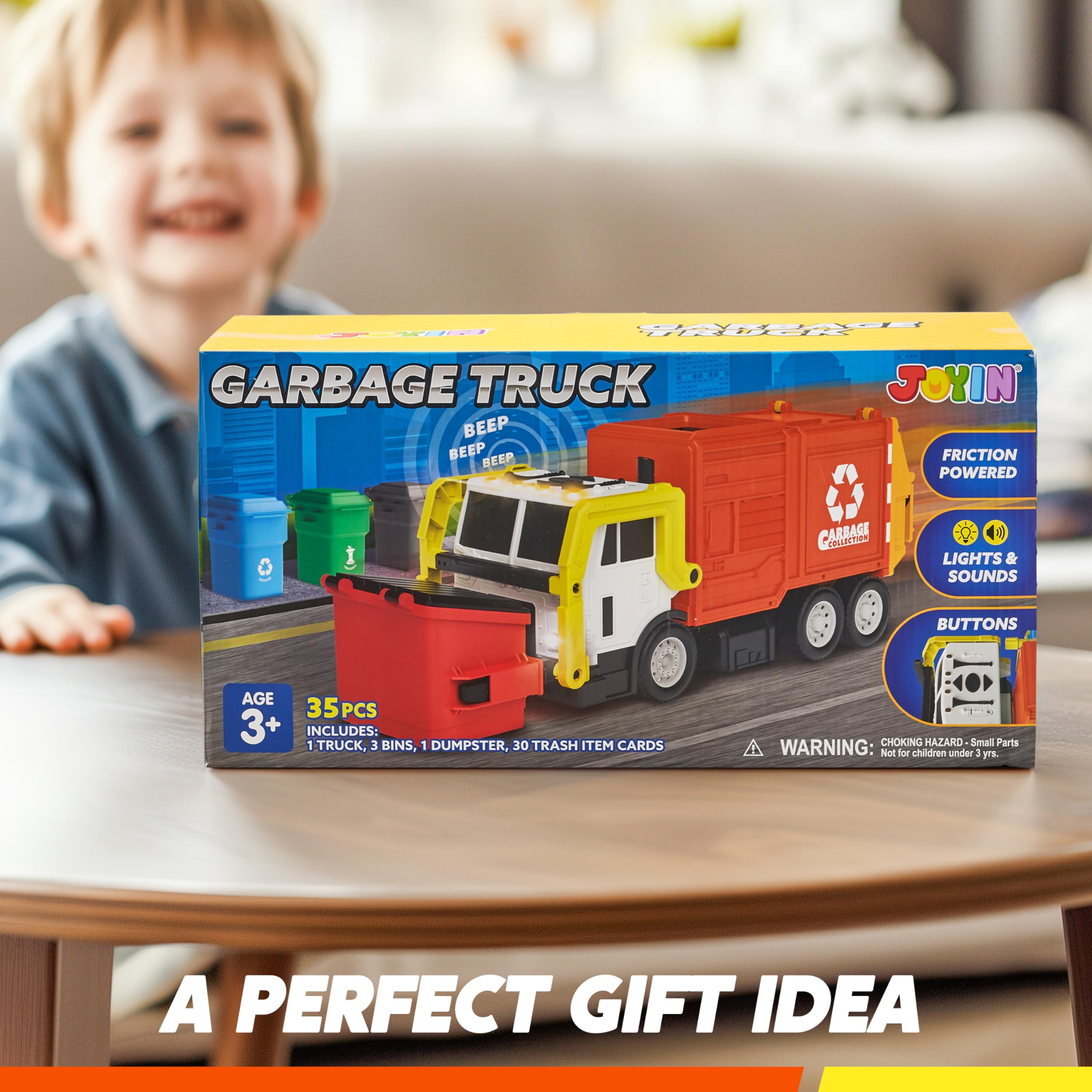 Large Friction Powered Garbage Truck Toy Set - Orange - Image 7