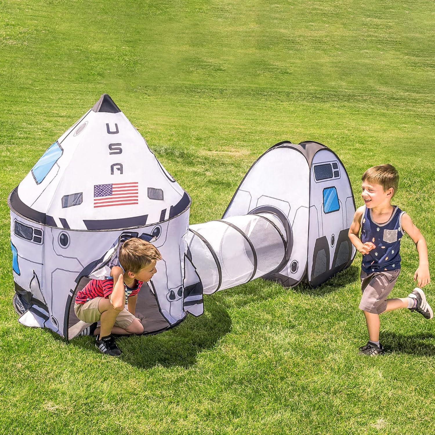 White Rocket Ship Pop Up Play Tent With Tunnel - Image 7