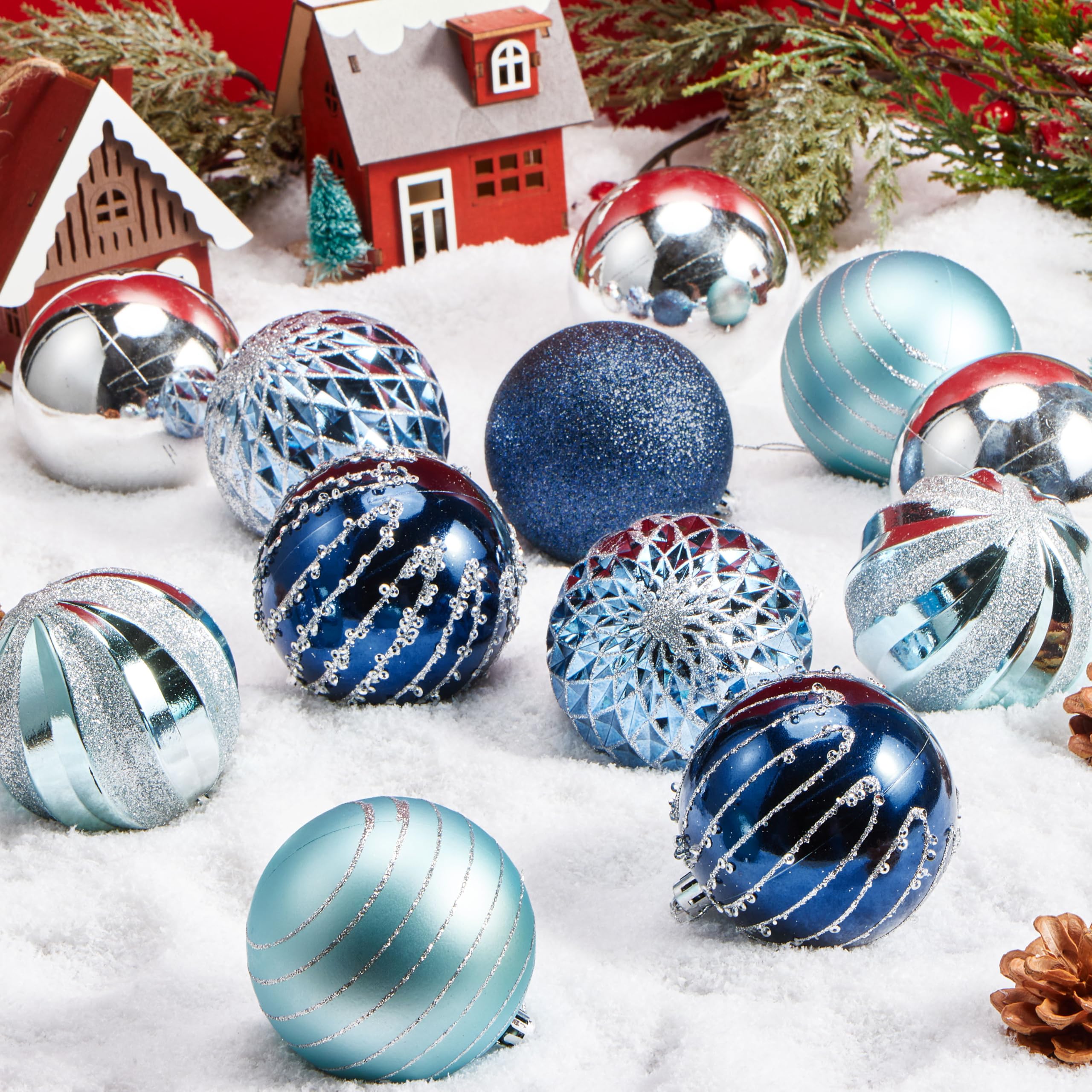 12 Pcs 3.15 Blue Silve Christmas Balls Ornaments Set - Image 7