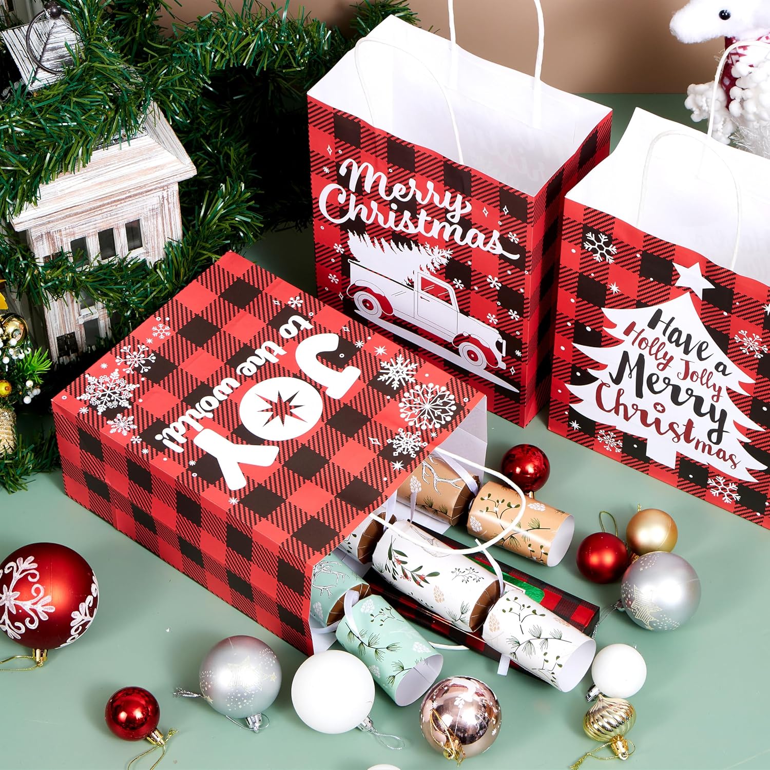 18 PCS Christmas White Kraft Bags with Handles - Image 7