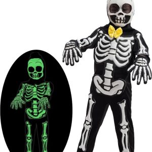 JOYIN Boys Glow in the Dark Skeleton Costume - Kids Halloween Bone Jumpsuit