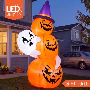 Joiedomi 6 Ft Inflatable Pumpkin with Witch Hat & Lights, Halloween Yard Decor