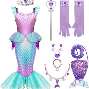 JOYIN Little Mermaid Costume with Tail - Girls Halloween Princess Outfit