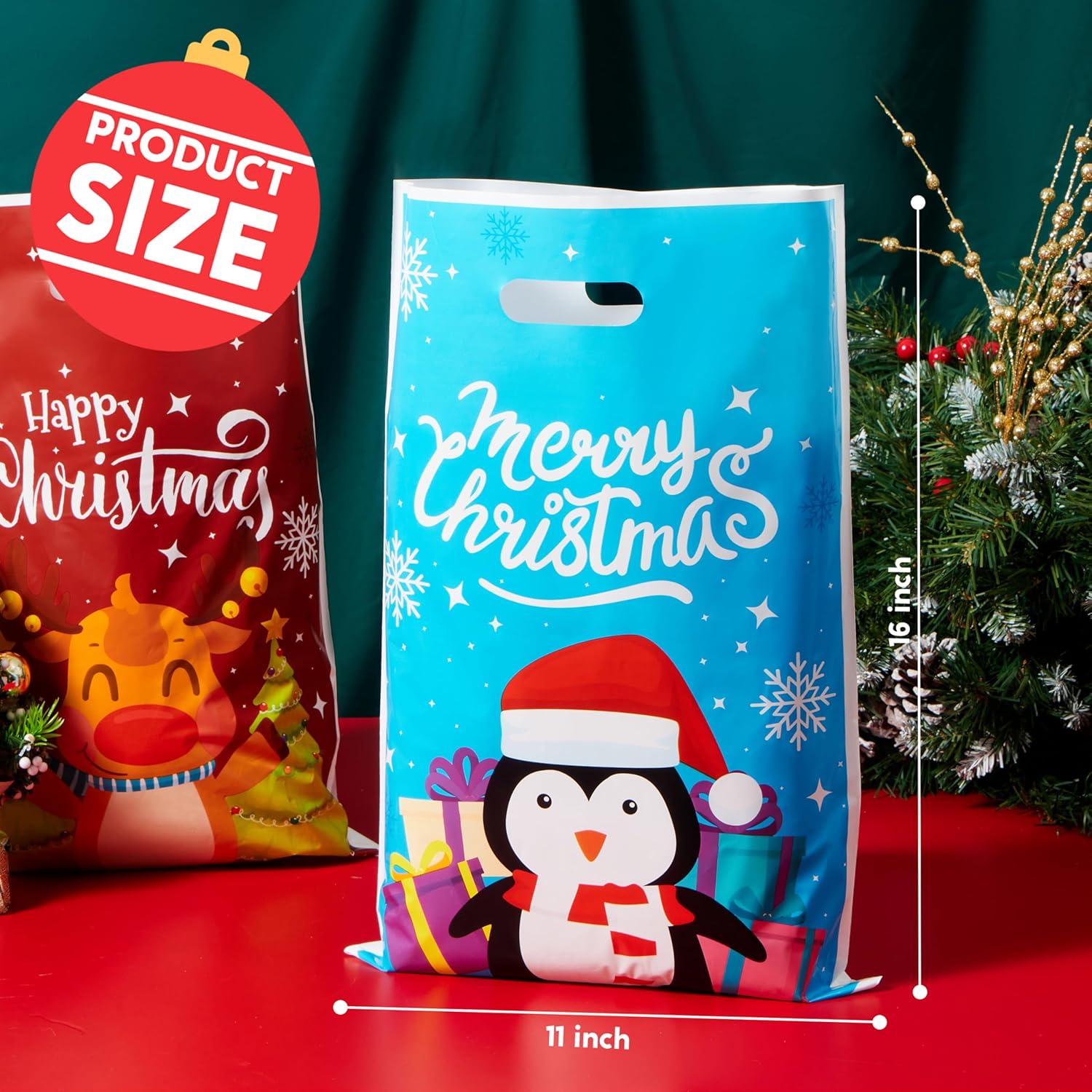 72 PCS Christmas Plastic Goodies Bags with Handles - Image 6