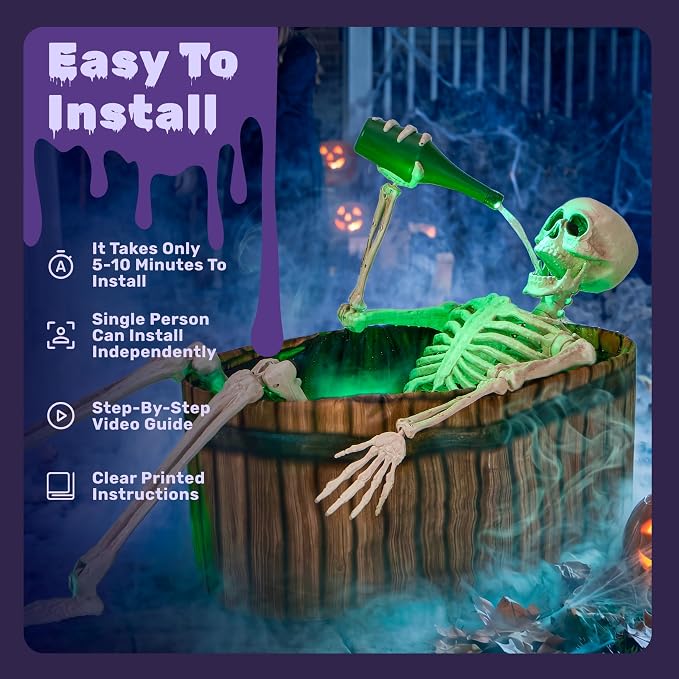 JOYIN 5 FT Animatronic Drinking Skeleton - Light-Up Halloween Outdoor Prop - Image 5