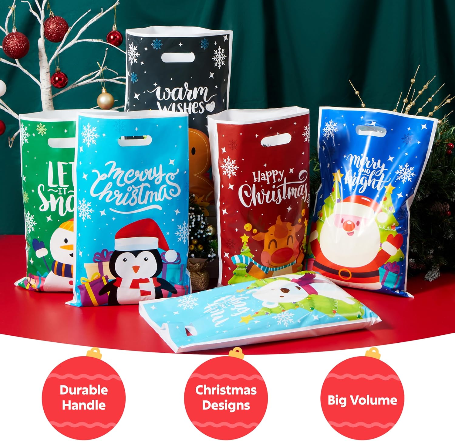 72 PCS Christmas Plastic Goodies Bags with Handles - Image 7