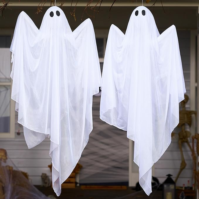 2 Pcs 35.4” Halloween Hanging Light up Ghost with Blue LED Light - Image 3