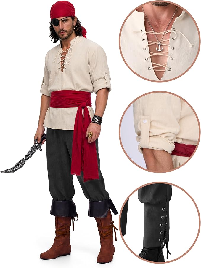JOYIN Mens Pirate Costume - Adult Halloween Renaissance Outfit - Image 3