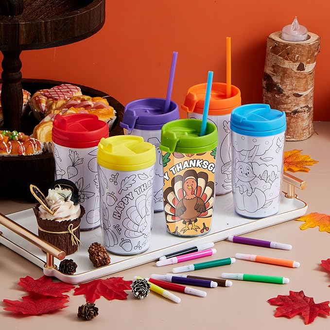12 Pcs Thanksgiving Coloring Cup for Kids - Image 2