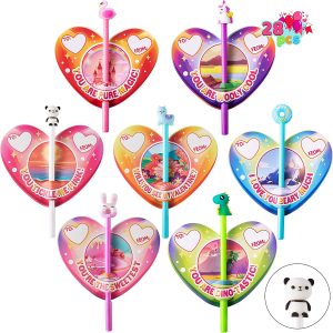 28Pcs Kids Valentines Cards with Animal Pen-Classroom Exchange Gifts
