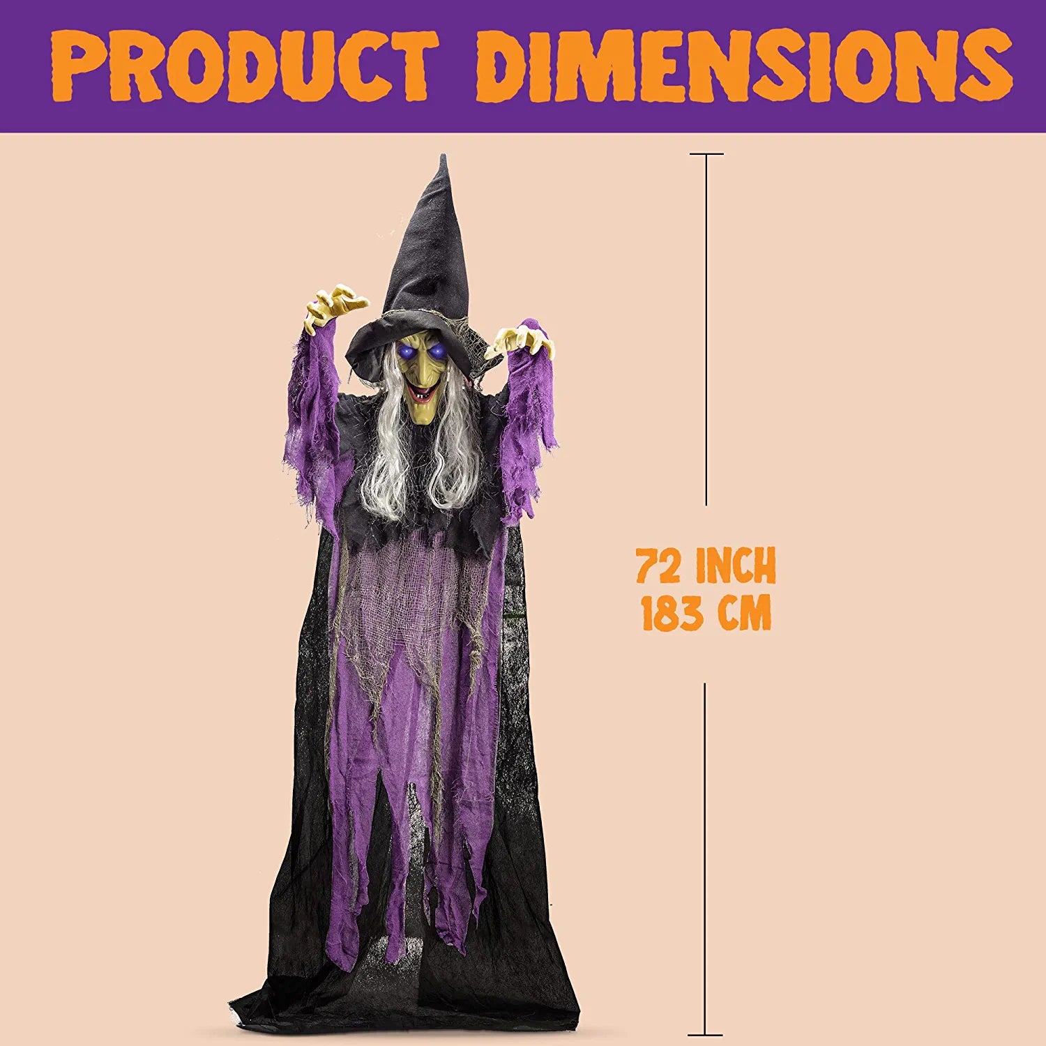 72in Hanging Talking Witch With Light-up Eyes - Image 6