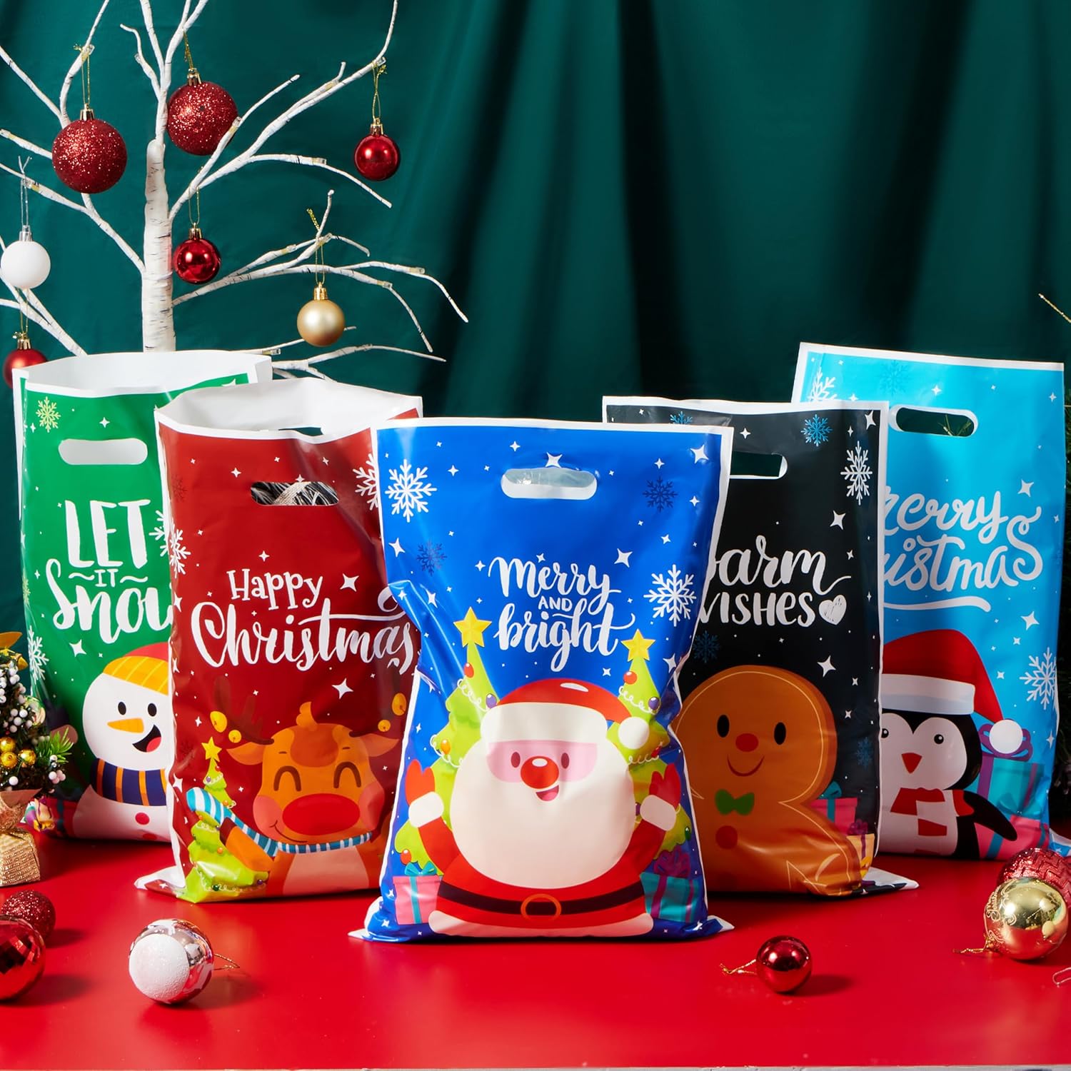 72 PCS Christmas Plastic Goodies Bags with Handles - Image 4