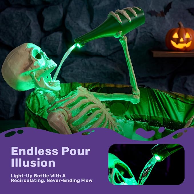 JOYIN 5 FT Animatronic Drinking Skeleton - Light-Up Halloween Outdoor Prop - Image 2