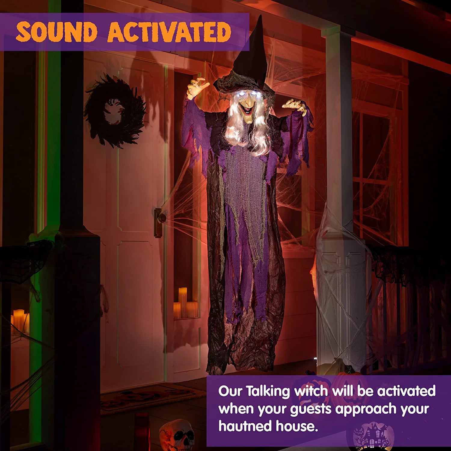 72in Hanging Talking Witch With Light-up Eyes - Image 3