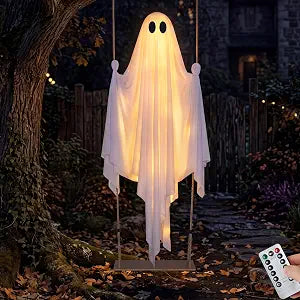 JOYIN 5 FT Hanging Swing Ghost - Light-Up Halloween Outdoor Decoration - Image 8