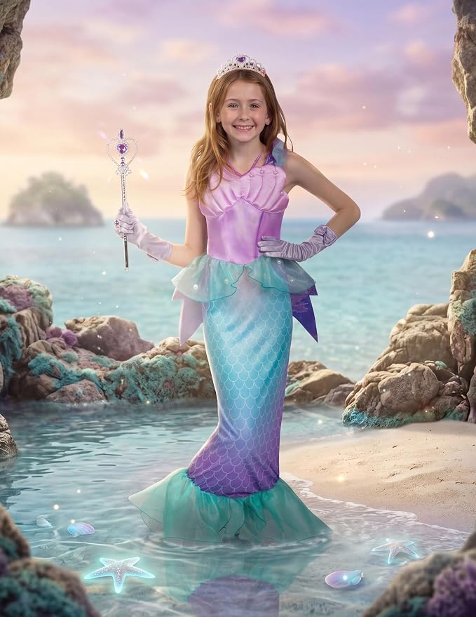 JOYIN Little Mermaid Costume with Tail - Girls Halloween Princess Outfit - Image 5