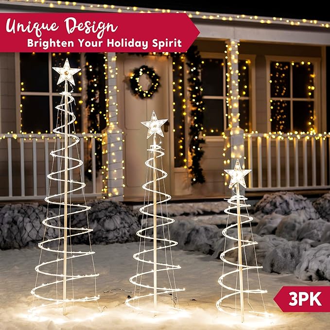3 Packs Lighted Spiral Christmas Tree Set - Image 4