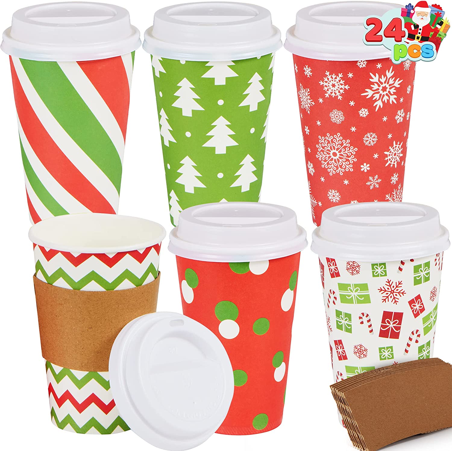 24Pcs Christmas Paper Cup 16 oz with Holiday Design