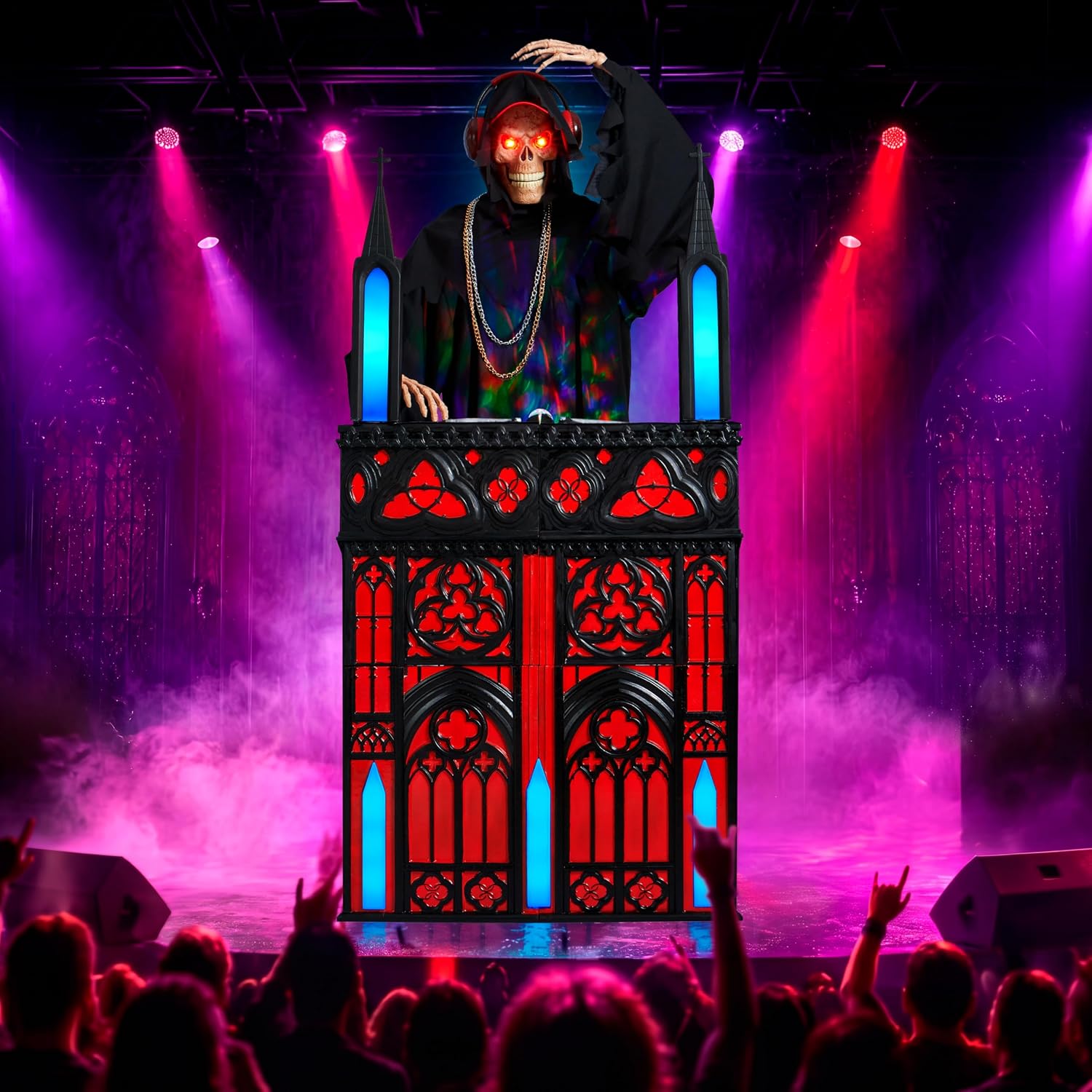 JOYIN 6 FT Animatronic DJ Reaper - RGB Light-Up Halloween Outdoor Prop - Image 7