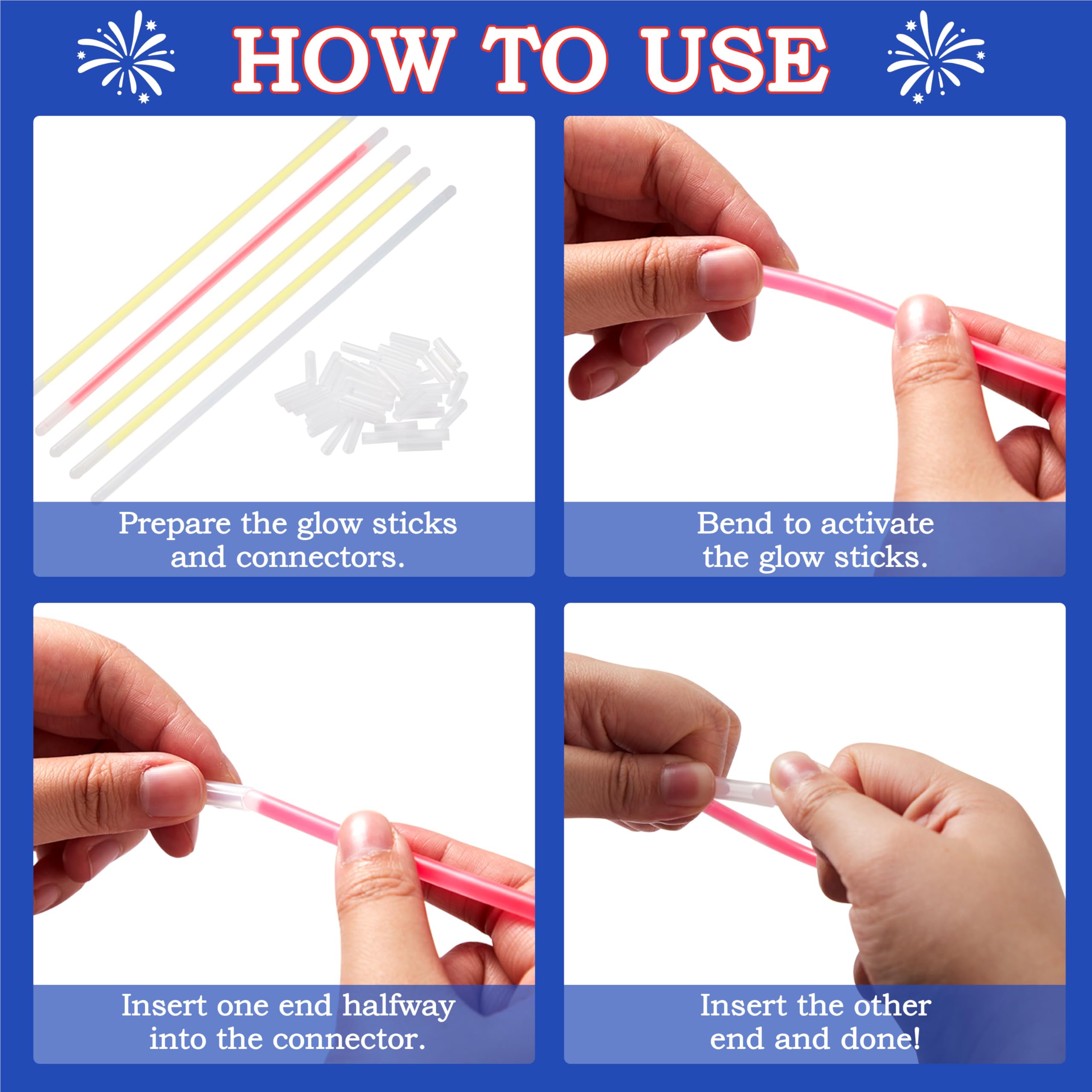 JOYIN 324 Pcs 4th of July Glow Sticks with Connectors, 8 Red White Blue Glow in the Dark Bracelets Necklaces for Kids Adults, Patriotic Light Up Toys for Independence Day Party Favor Accessory Supply - Image 4