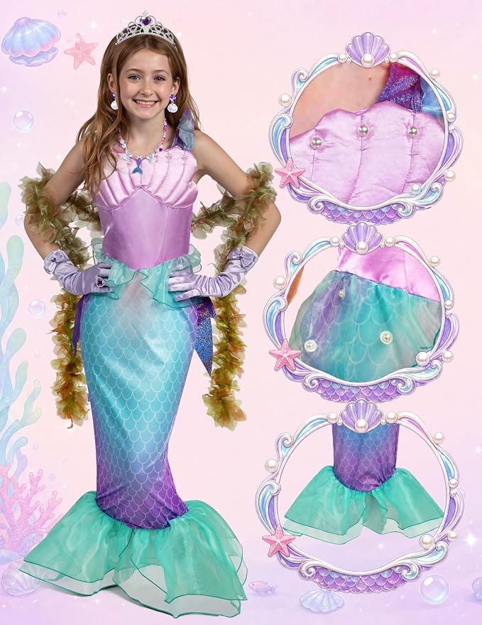 JOYIN Little Mermaid Costume with Tail - Girls Halloween Princess Outfit - Image 3