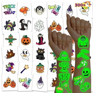 JOYIN 306 PCS Halloween Glow Temporary Tattoos - 42 Designs for Kids