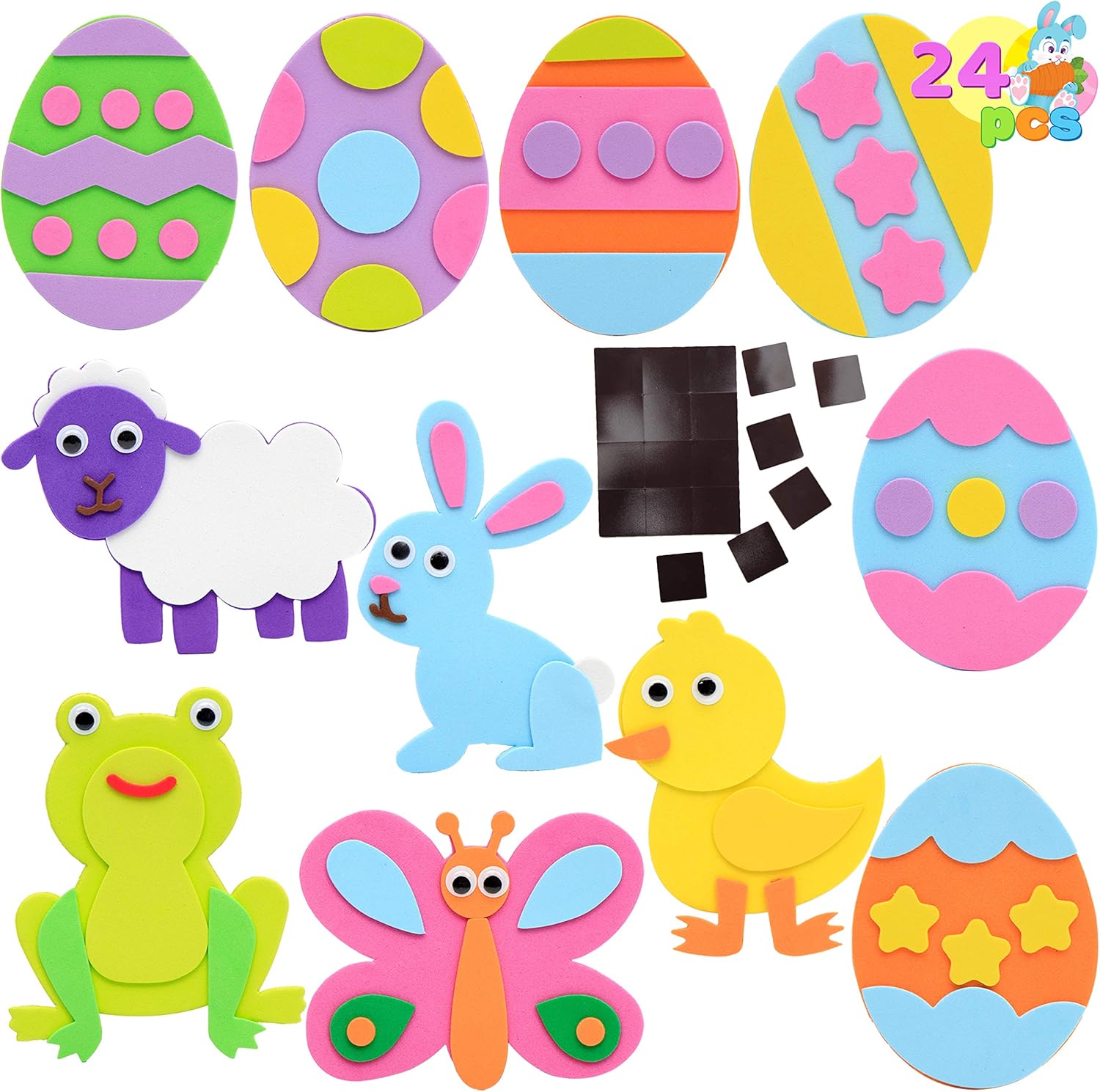 JOYIN 24 Pack Easter Foam Magnet DIY Craft Set Easter Egg Hunt Basket Stuffers Activities