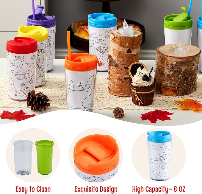 12 Pcs Thanksgiving Coloring Cup for Kids - Image 4