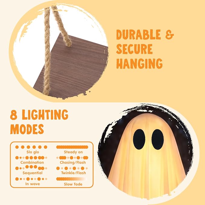 JOYIN 5 FT Hanging Swing Ghost - Light-Up Halloween Outdoor Decoration - Image 2
