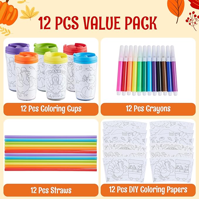 12 Pcs Thanksgiving Coloring Cup for Kids - Image 5