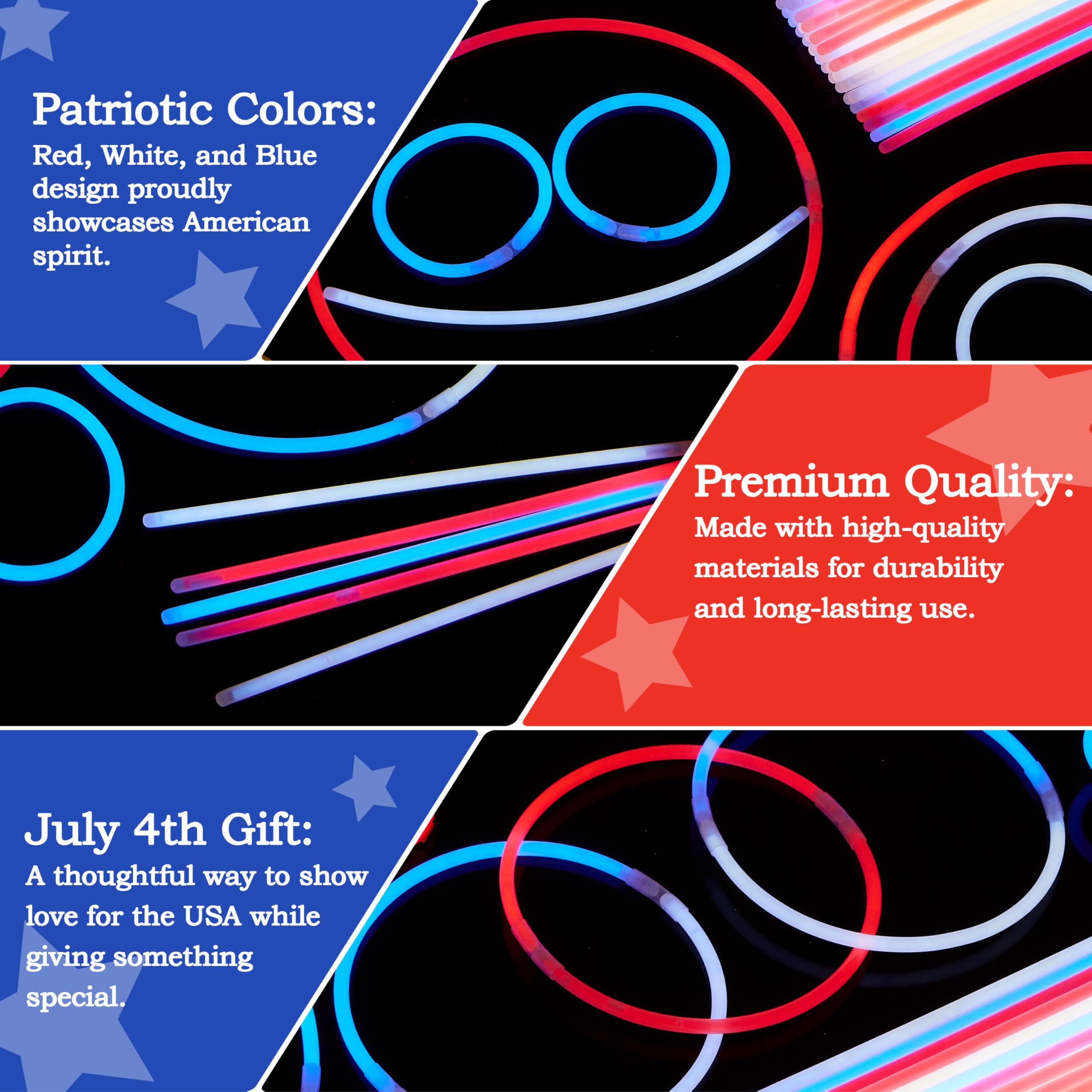 JOYIN 324 Pcs 4th of July Glow Sticks with Connectors, 8 Red White Blue Glow in the Dark Bracelets Necklaces for Kids Adults, Patriotic Light Up Toys for Independence Day Party Favor Accessory Supply - Image 6