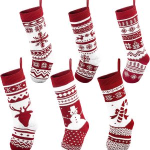 18in Knit Christmas Stockings, 6 Pack