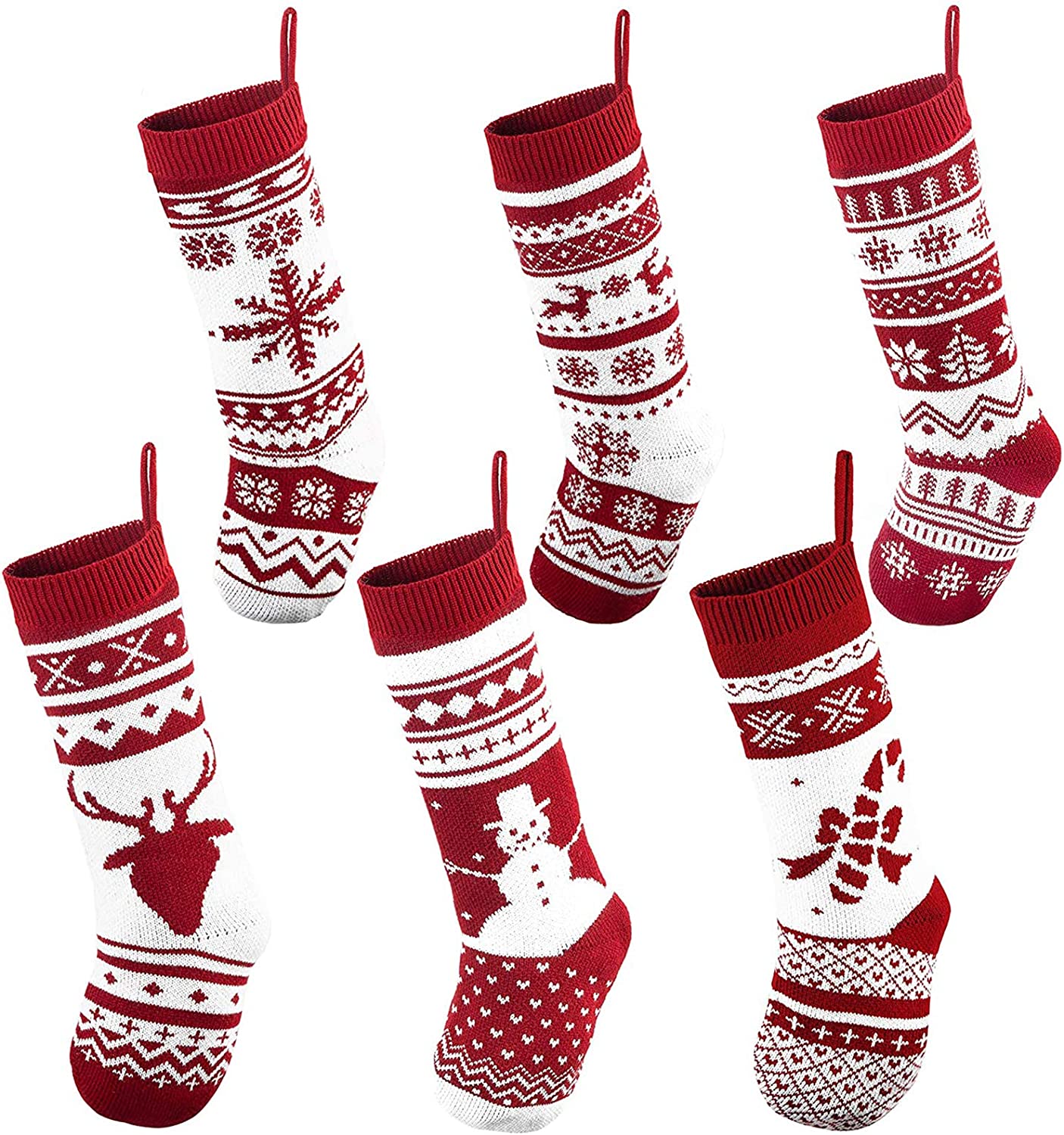 18in Knit Christmas Stockings, 6 Pack
