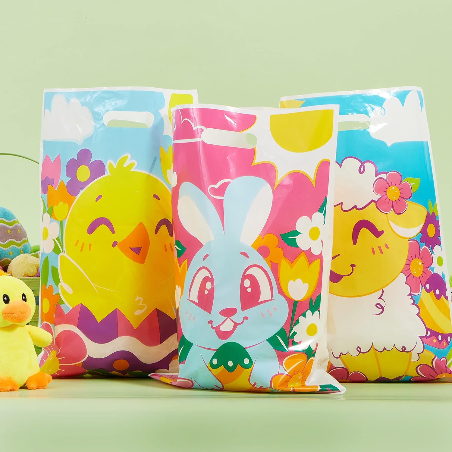 JOYIN 72 Pack Easter Plastic Gift Bags with Animal Flower Easter Party Supplies for Kids - Image 4