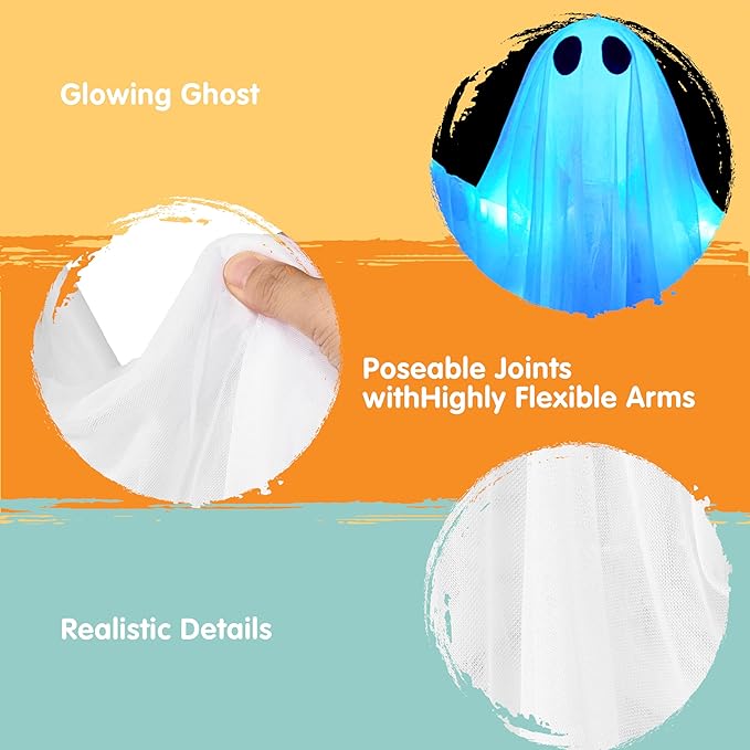 2 Pcs 35.4” Halloween Hanging Light up Ghost with Blue LED Light - Image 6