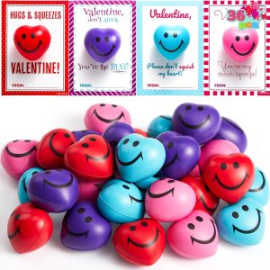JOYIN 36 Packs Heart Shape Stress Ball with Cards Stress Relief Fidget Toy for Valentine Party Favors