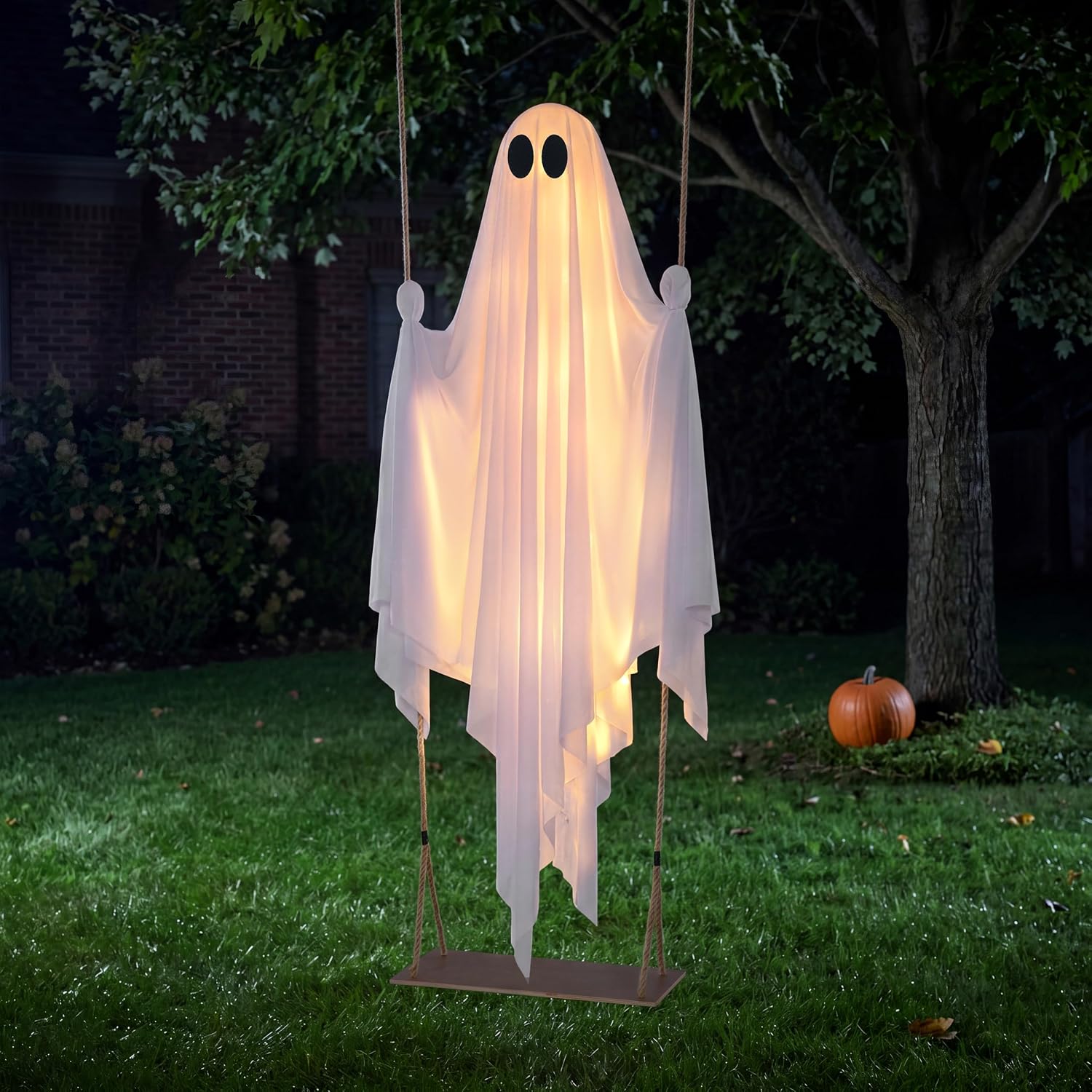 JOYIN 5 FT Hanging Swing Ghost - Light-Up Halloween Outdoor Decoration